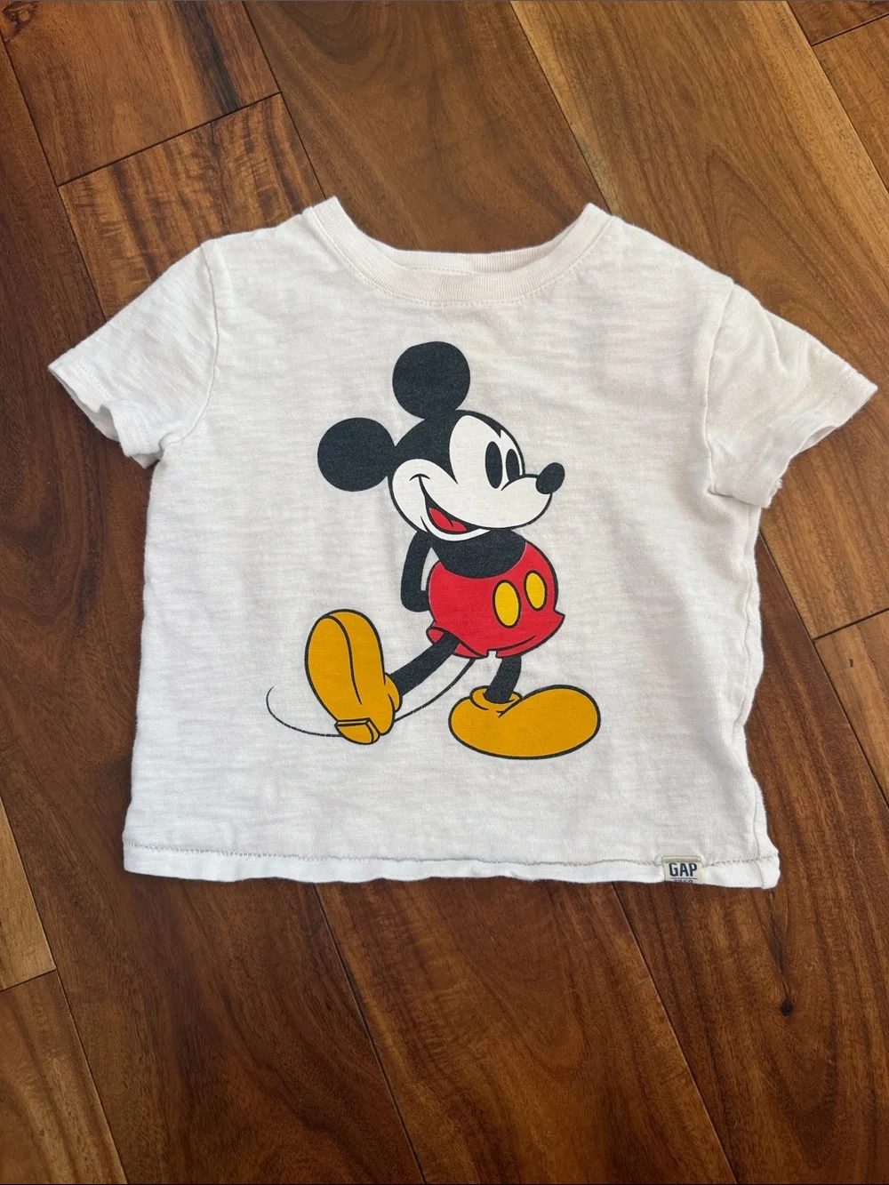 GAP White Mickey Mouse Graphic Tee with Red & Yellow Accents